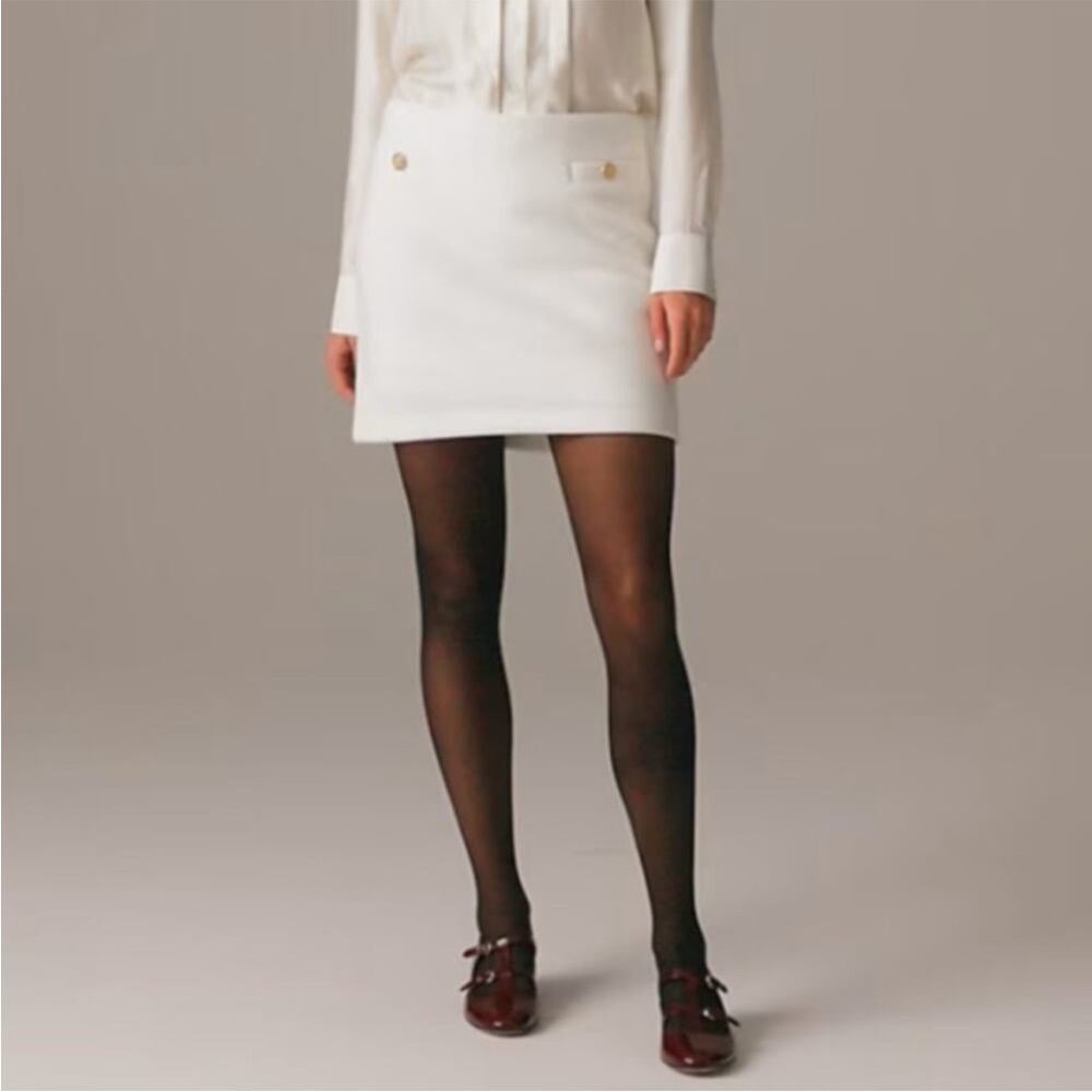 J.Crew Knitted Wool Mini Skirt Womens SZ XS White Side Zip CF615 Lined Stretchy